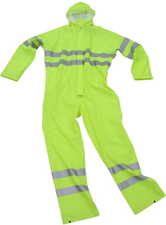 Hi Visibility PU rain coverall with loca