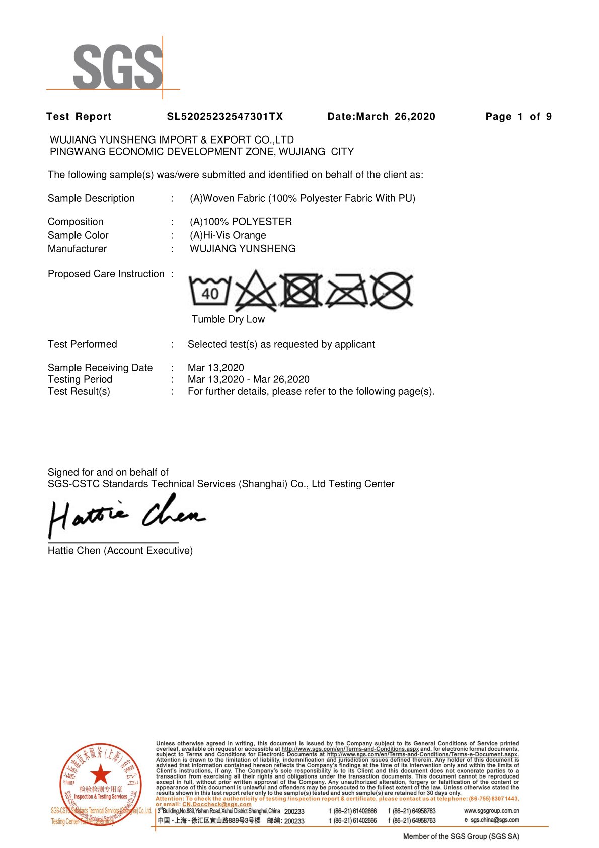 polyester of flour orange report