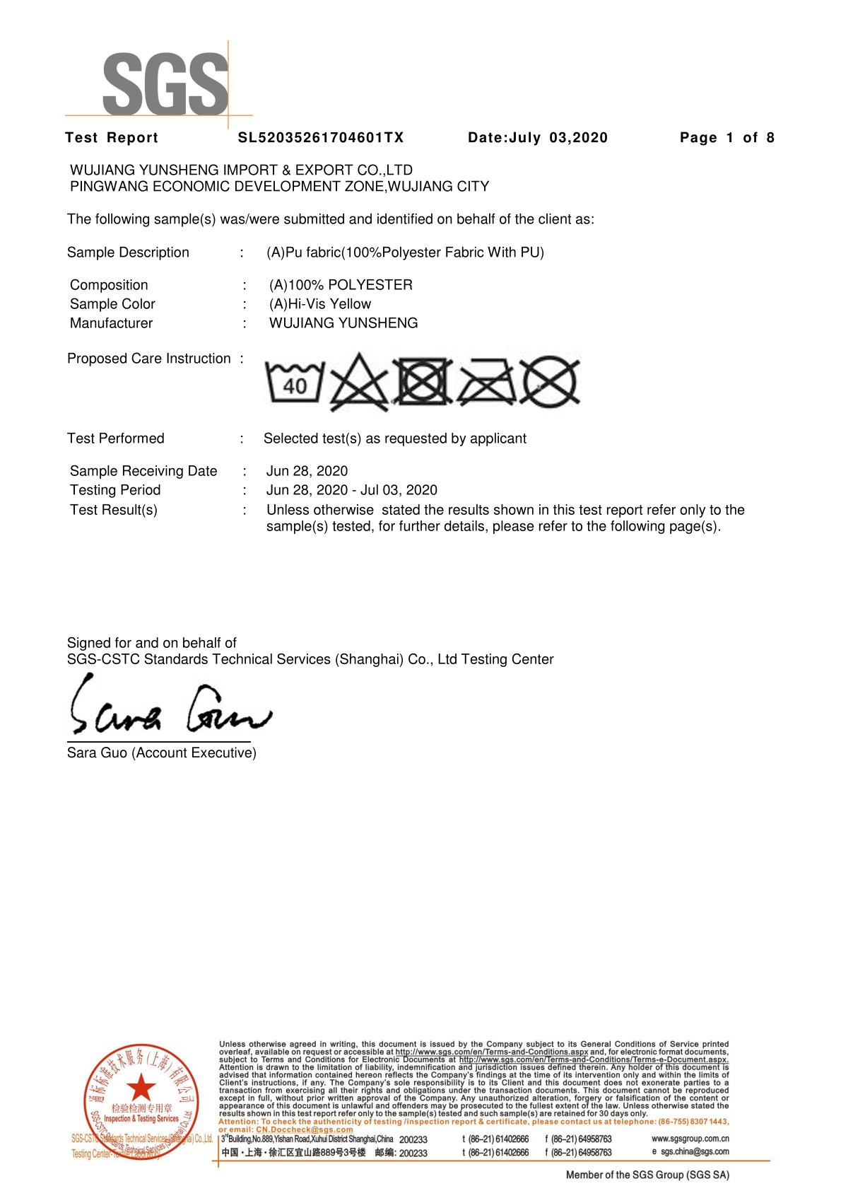 polyester of flour yellow report